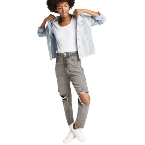 WILD Fable Highest Rise Distressed Busted Knee Stretch Denim Boyfriend Mom Jeans - Picture 7 of 7